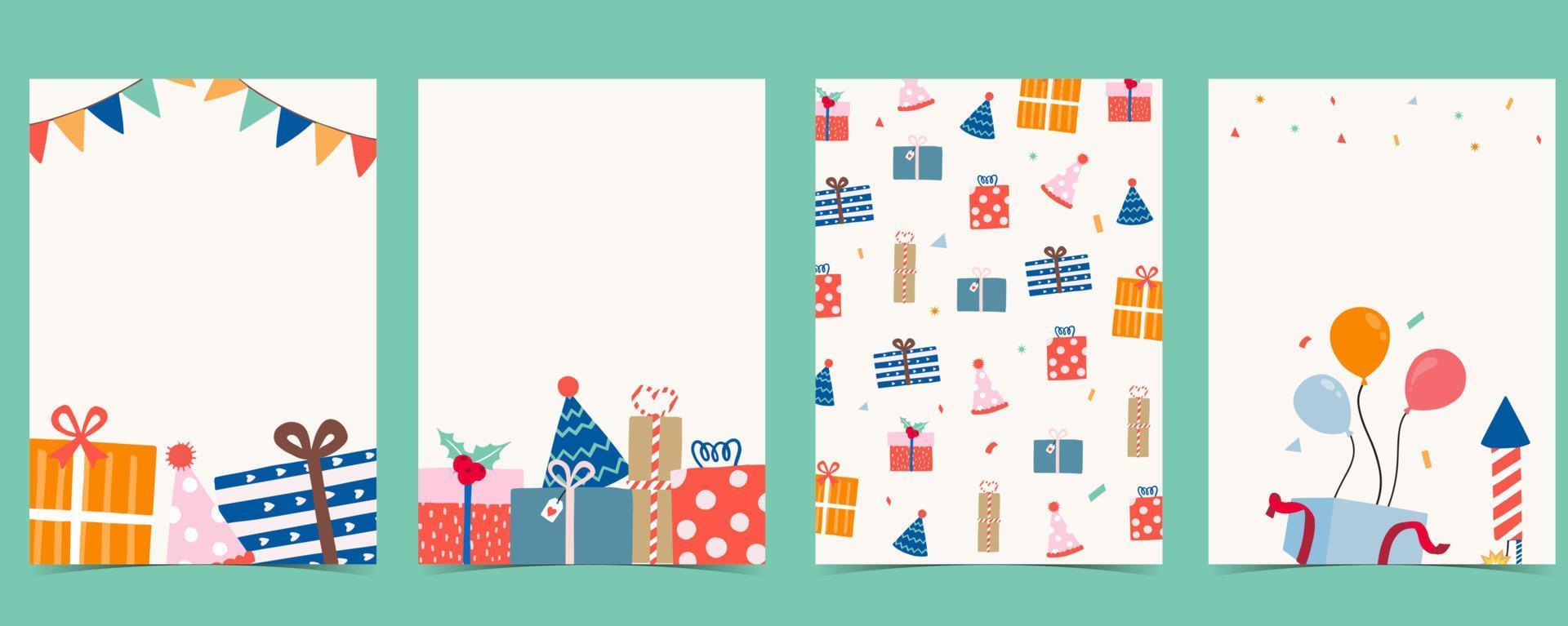 party card collection with gift box, balloon, ribbon, confetti.Vector illustration for poster,postcard,banner,cover vector