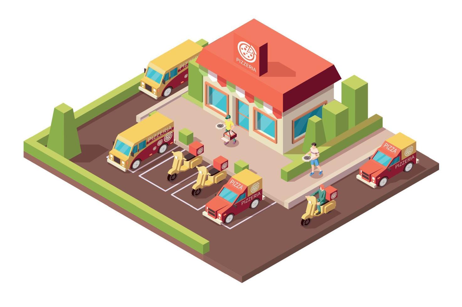 Pizza House Isometric Composition vector
