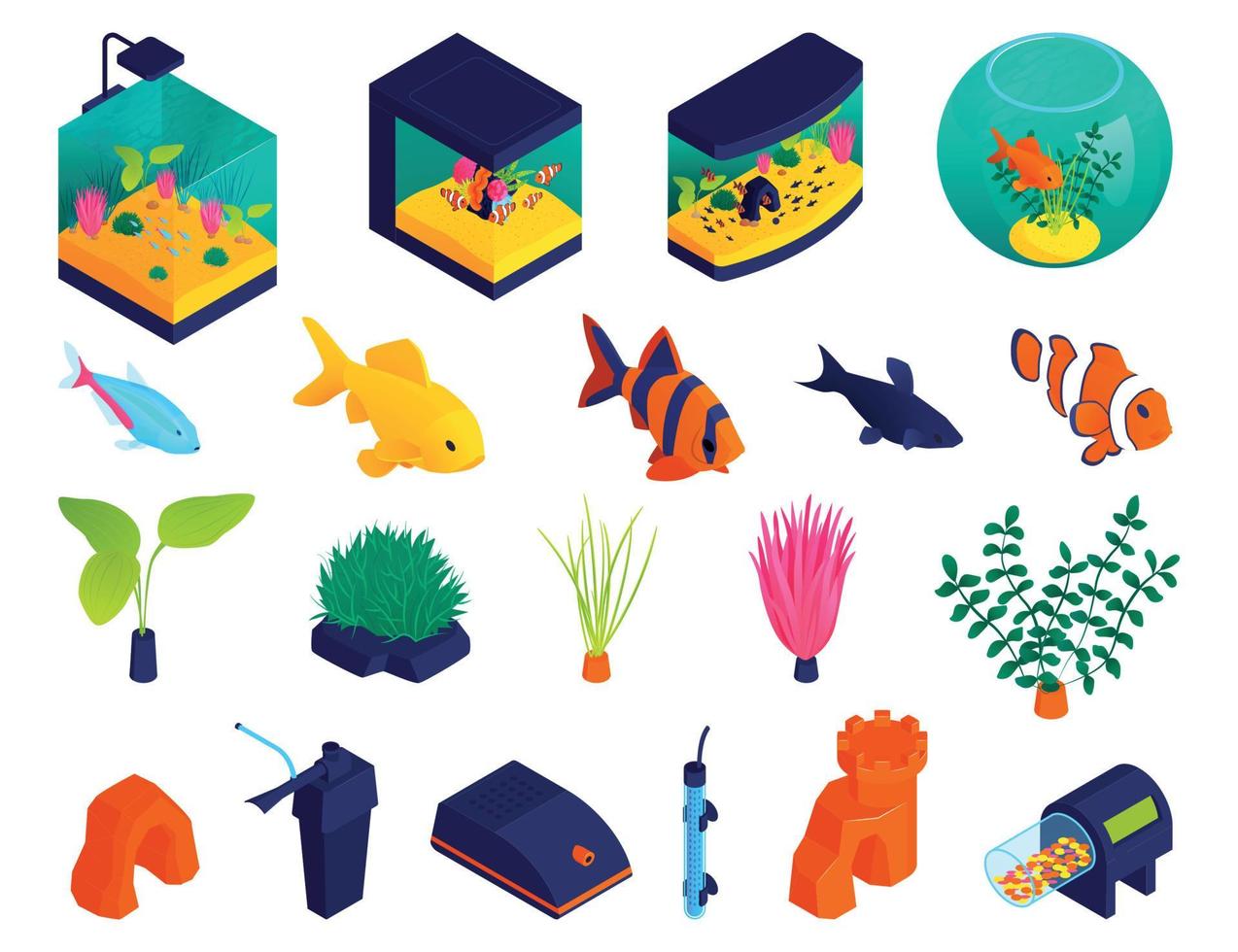 Aquarium Isometric Set vector