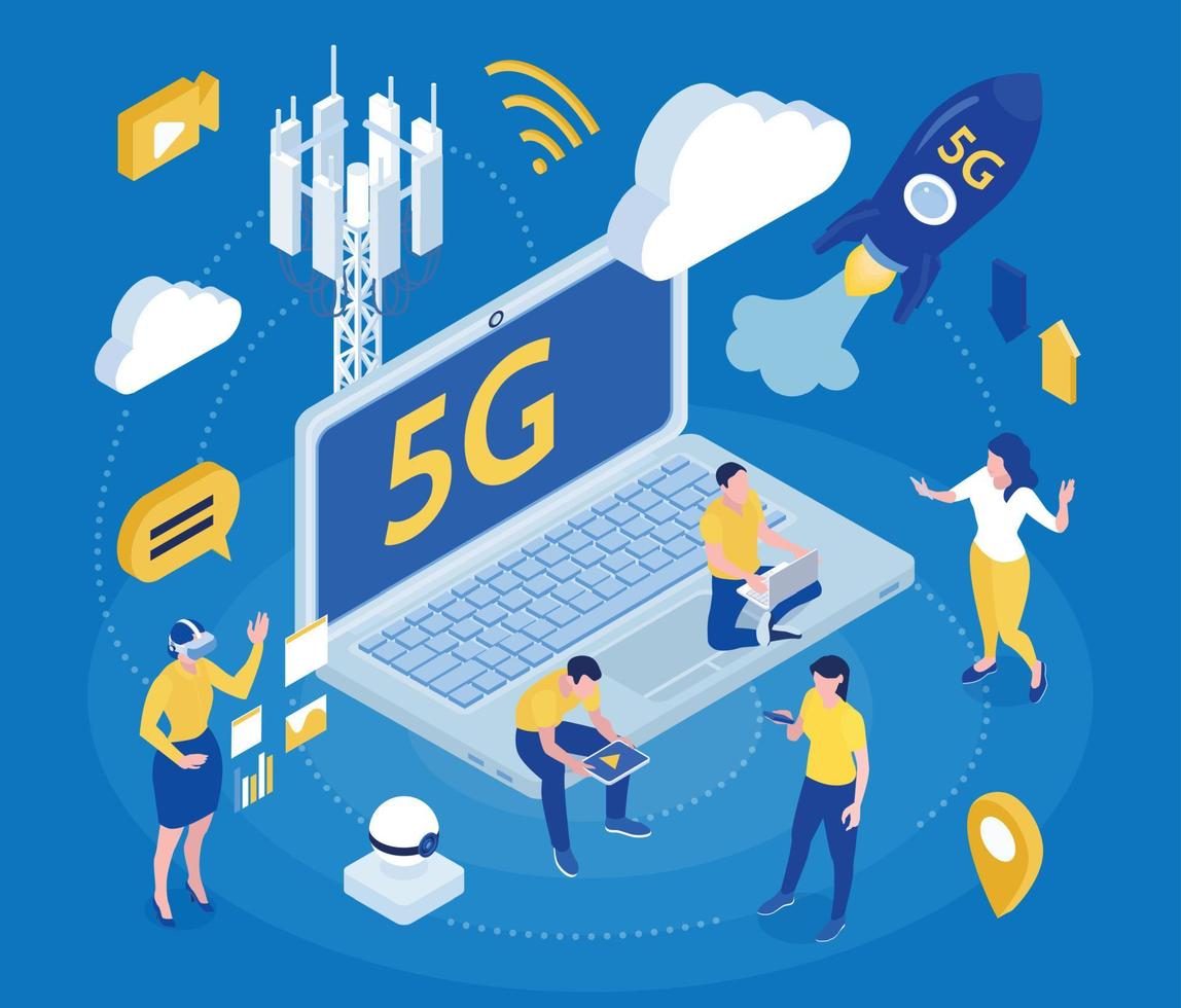 Internet 5g Isometric Background Composition vector