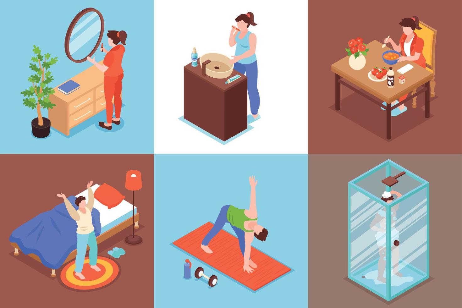 Morning Routine Square Set vector