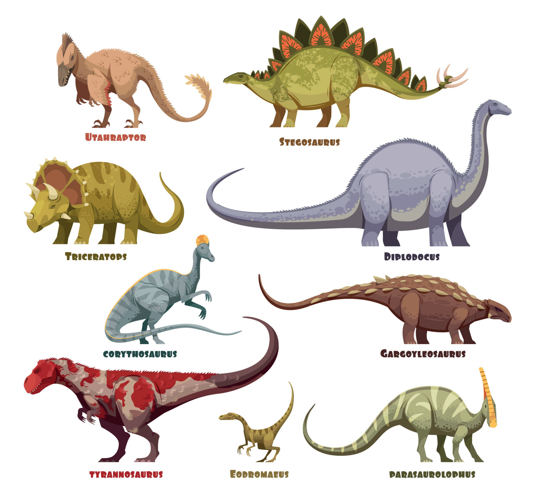 dibujos animados de dinosaurios con nombres 4216800 Vector en Vecteezy