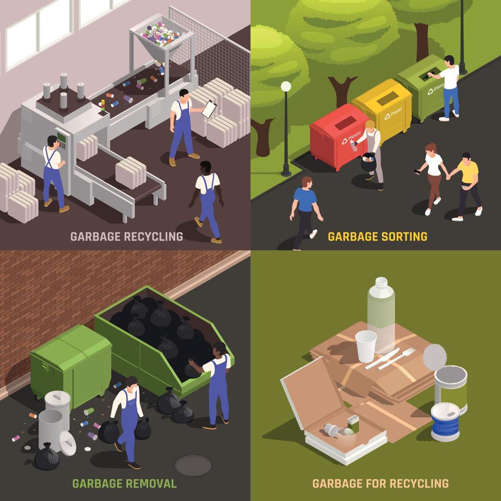 Garbage Recycling 2x2 Design Concept vector