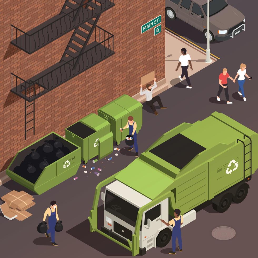 Garbage Removal Isometric Background vector