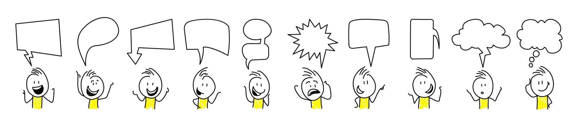 Stick figures. Thought bubbles, speech bubbles. Isolated on white background. vector