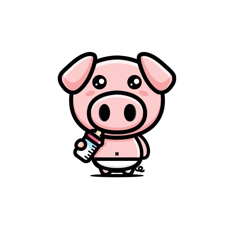 diseño lindo del vector del carácter del cerdo del bebé