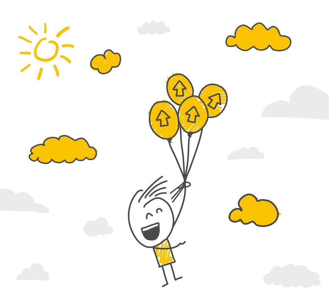 Stick figures. Businessman flies in the sky. Vector. vector