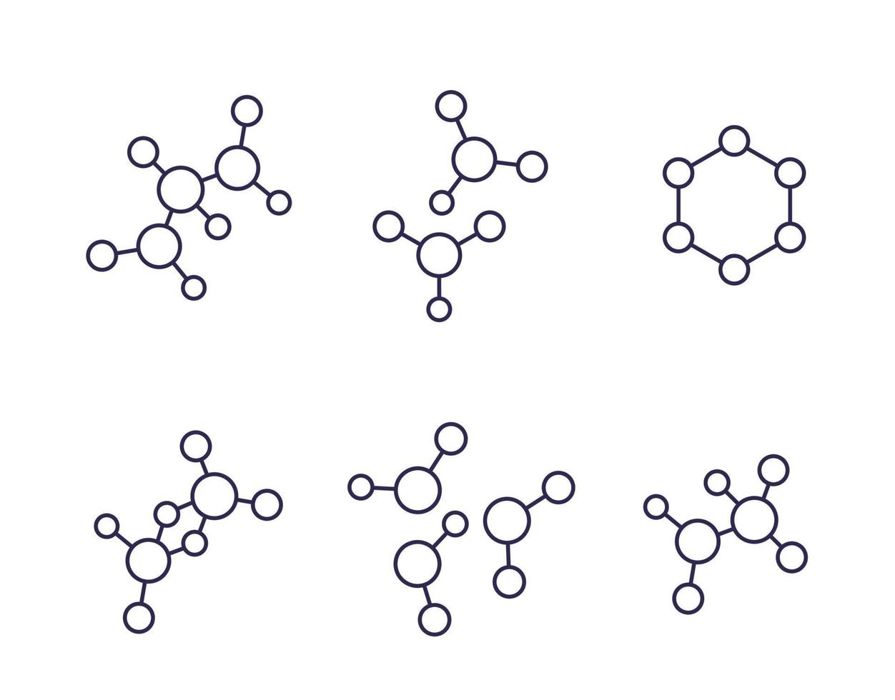 molecule icons, science line vector set