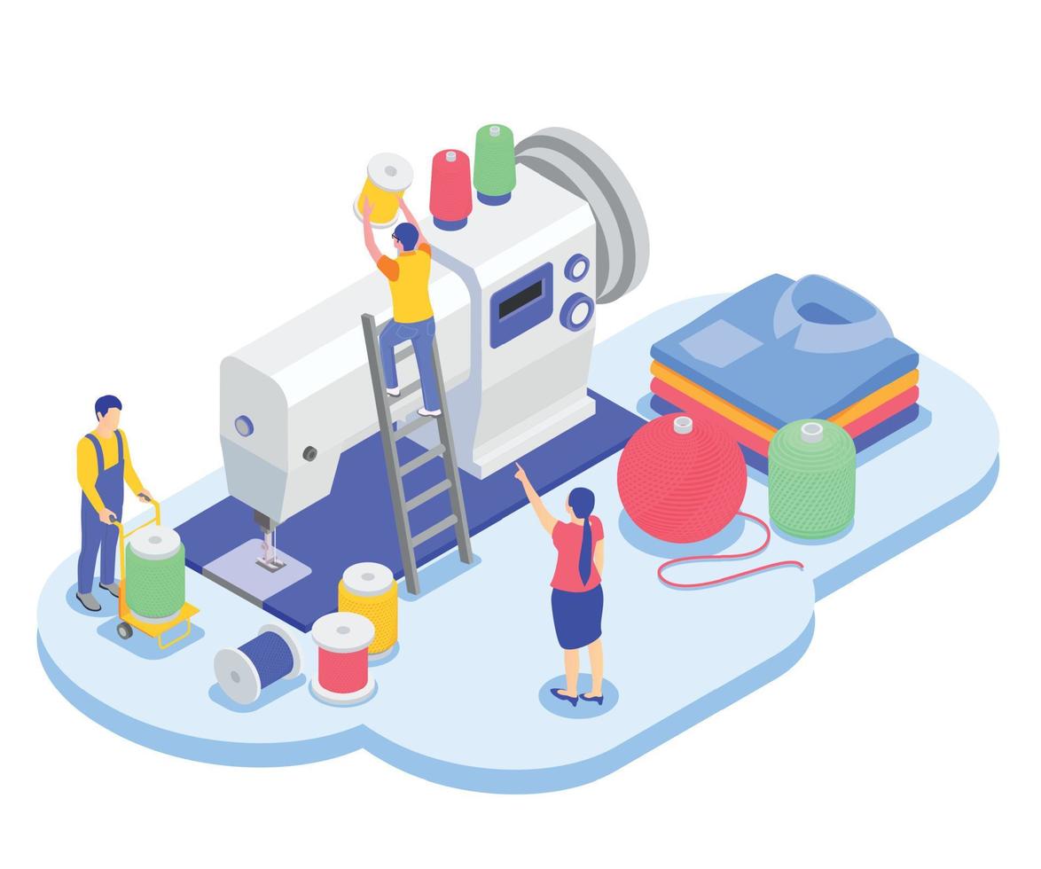 composición isométrica de la máquina de tejer vector