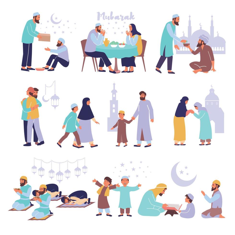 conjunto de iconos planos de Ramadán vector