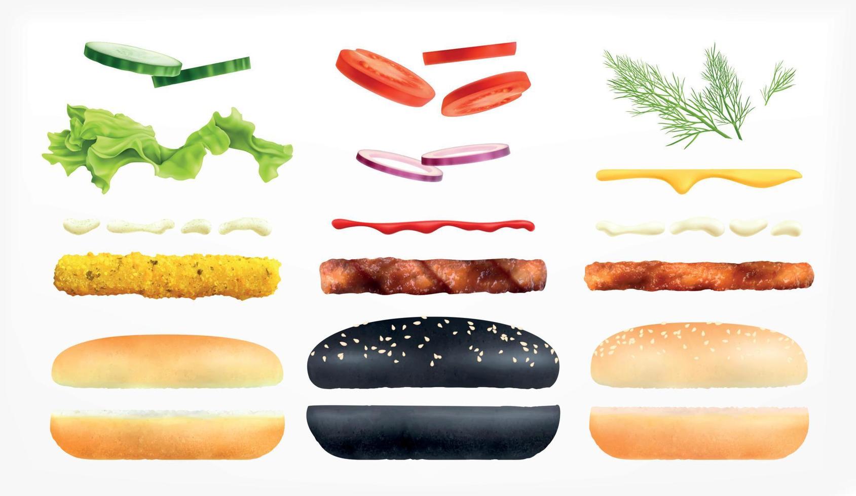 Burger Constructor Icons Collection vector