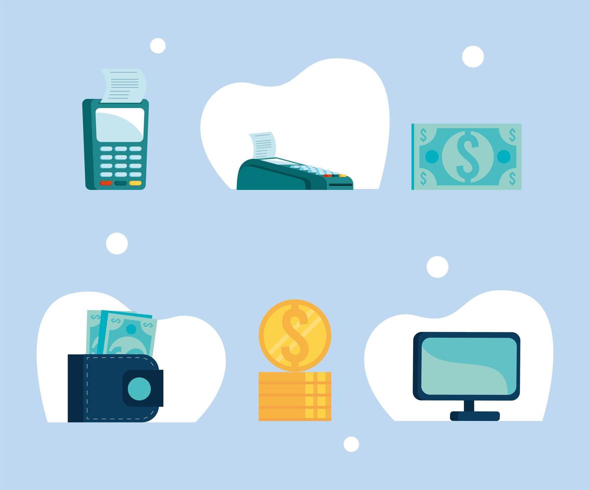 six mobile transaction icons vector