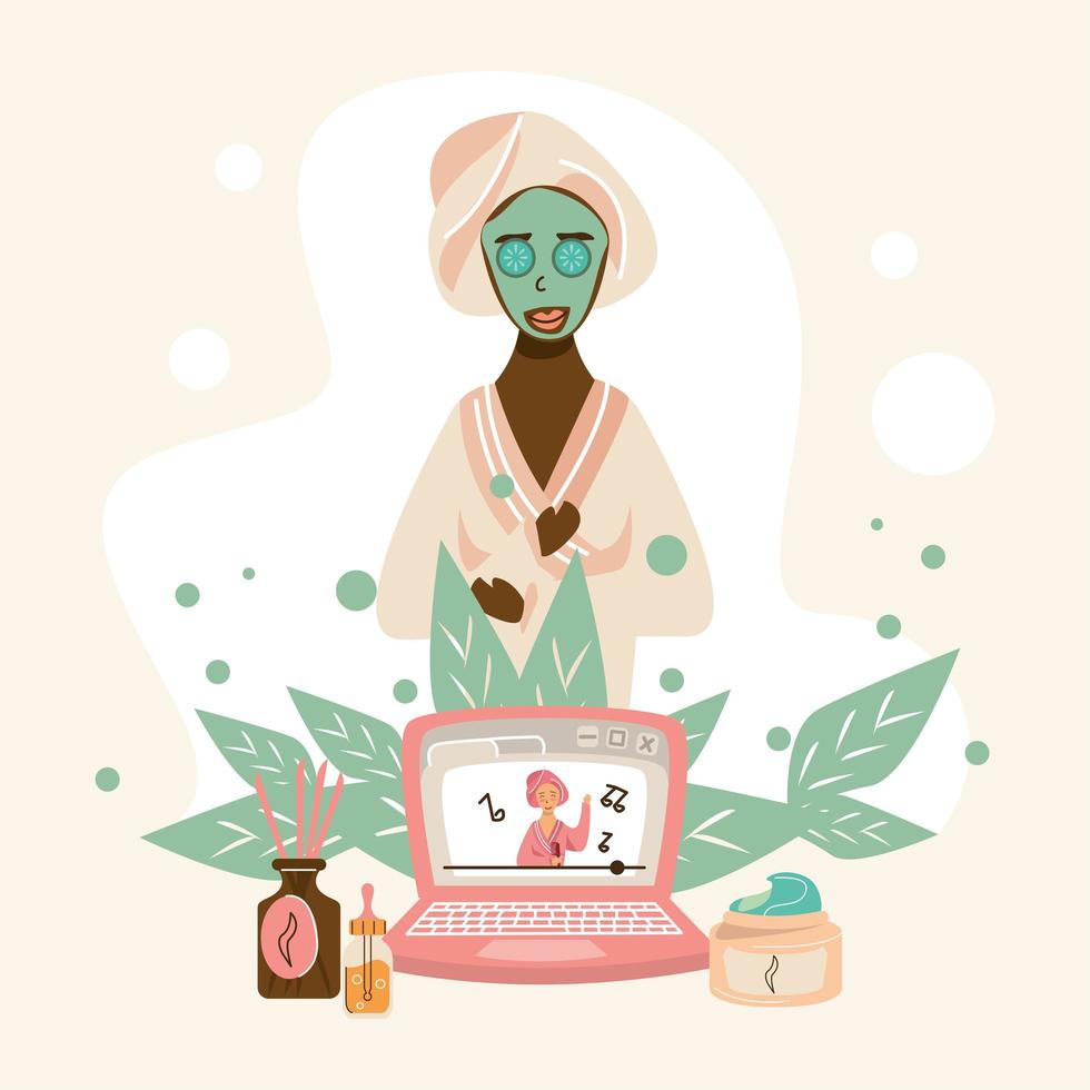 afro woman in home spa vector