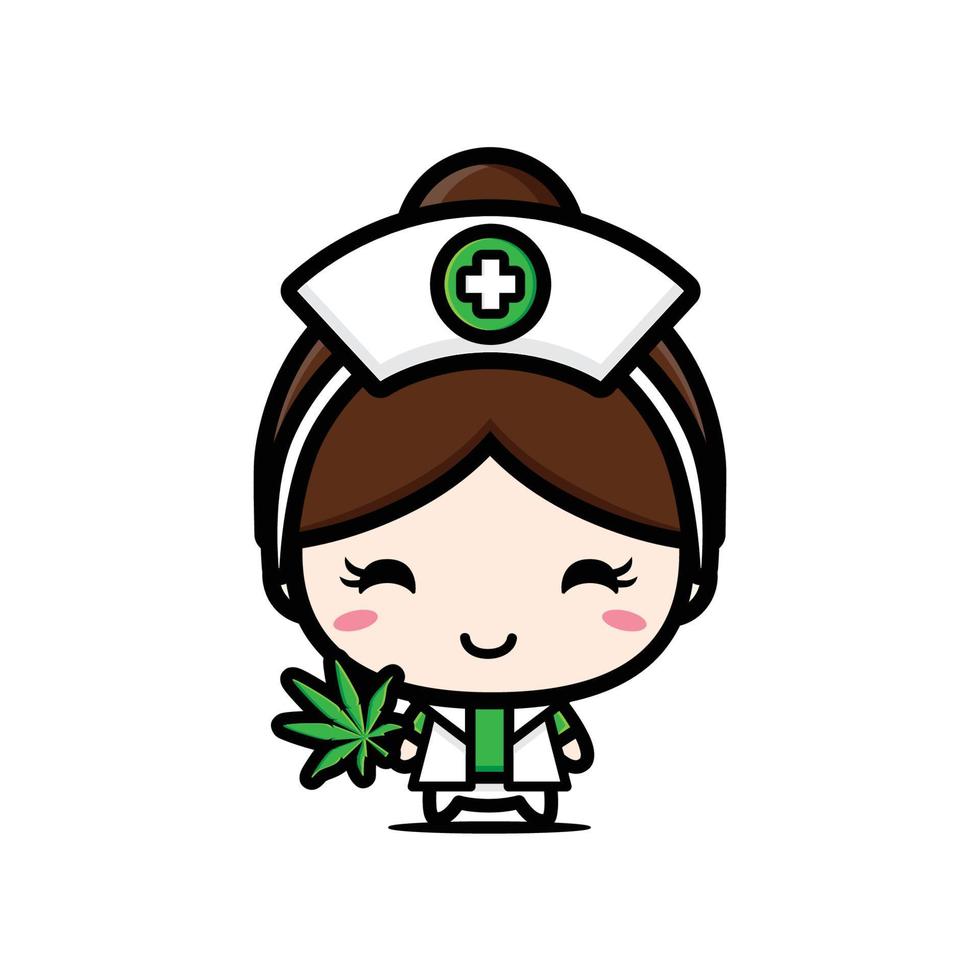 cute nurse is holding marijuana vector