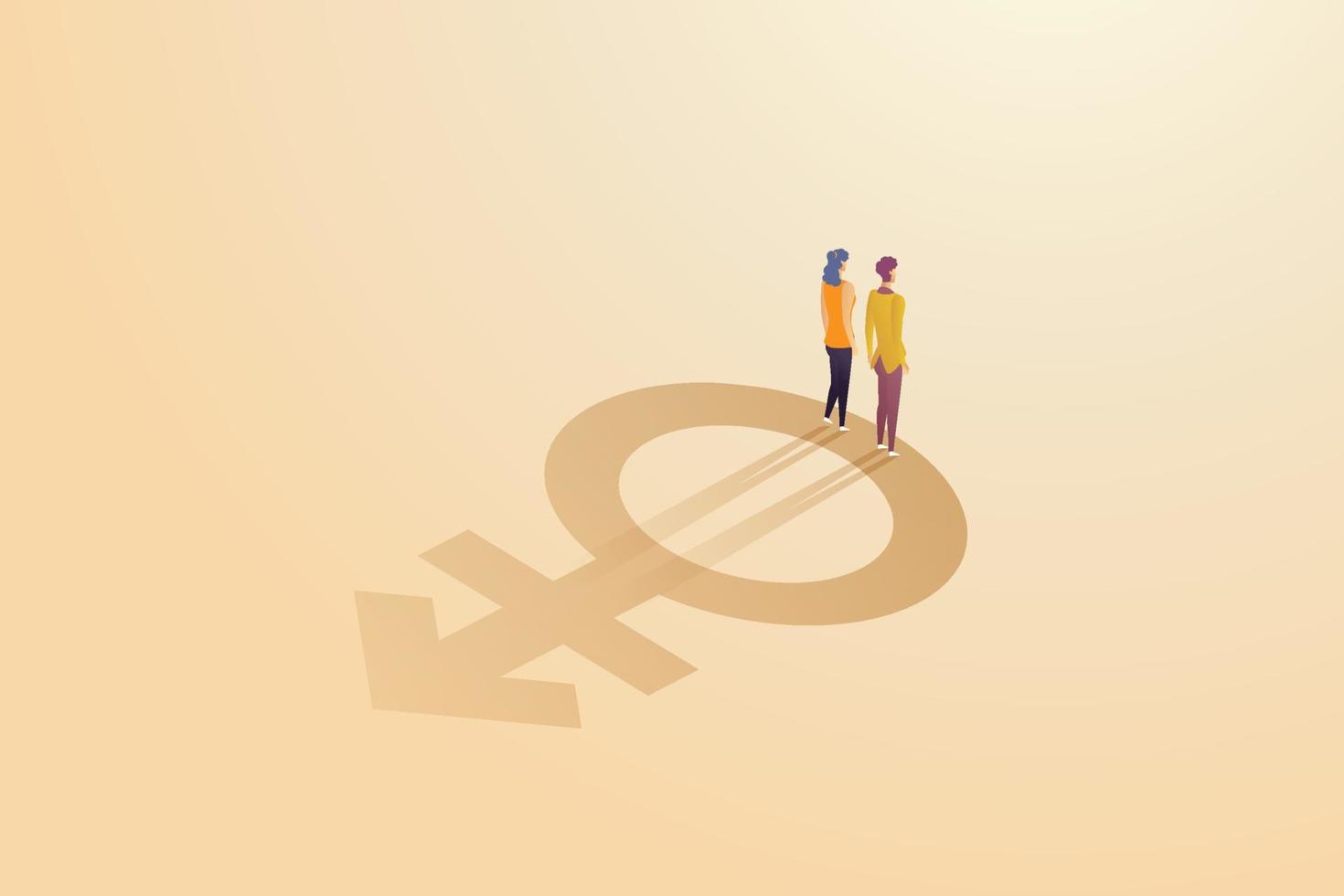 Woman and man standing on third gender symbol icon silhouette. vector