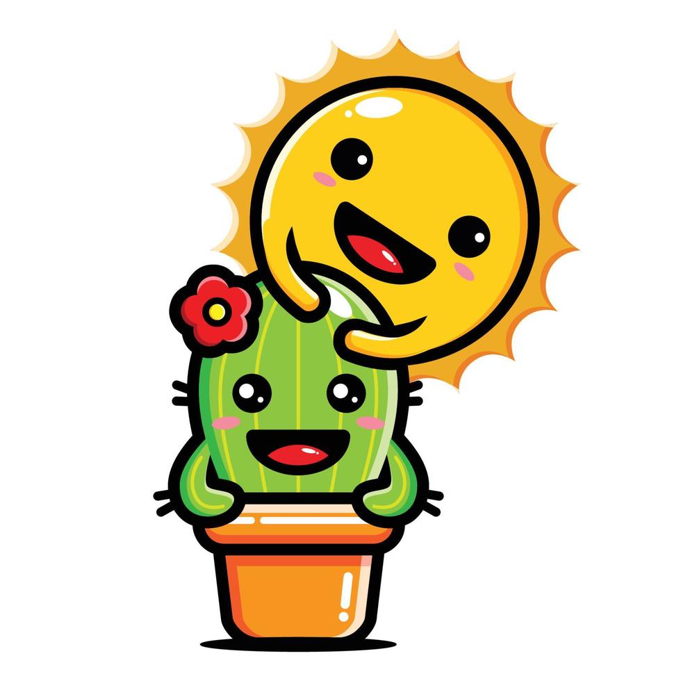 cute cactus mascot character design vector