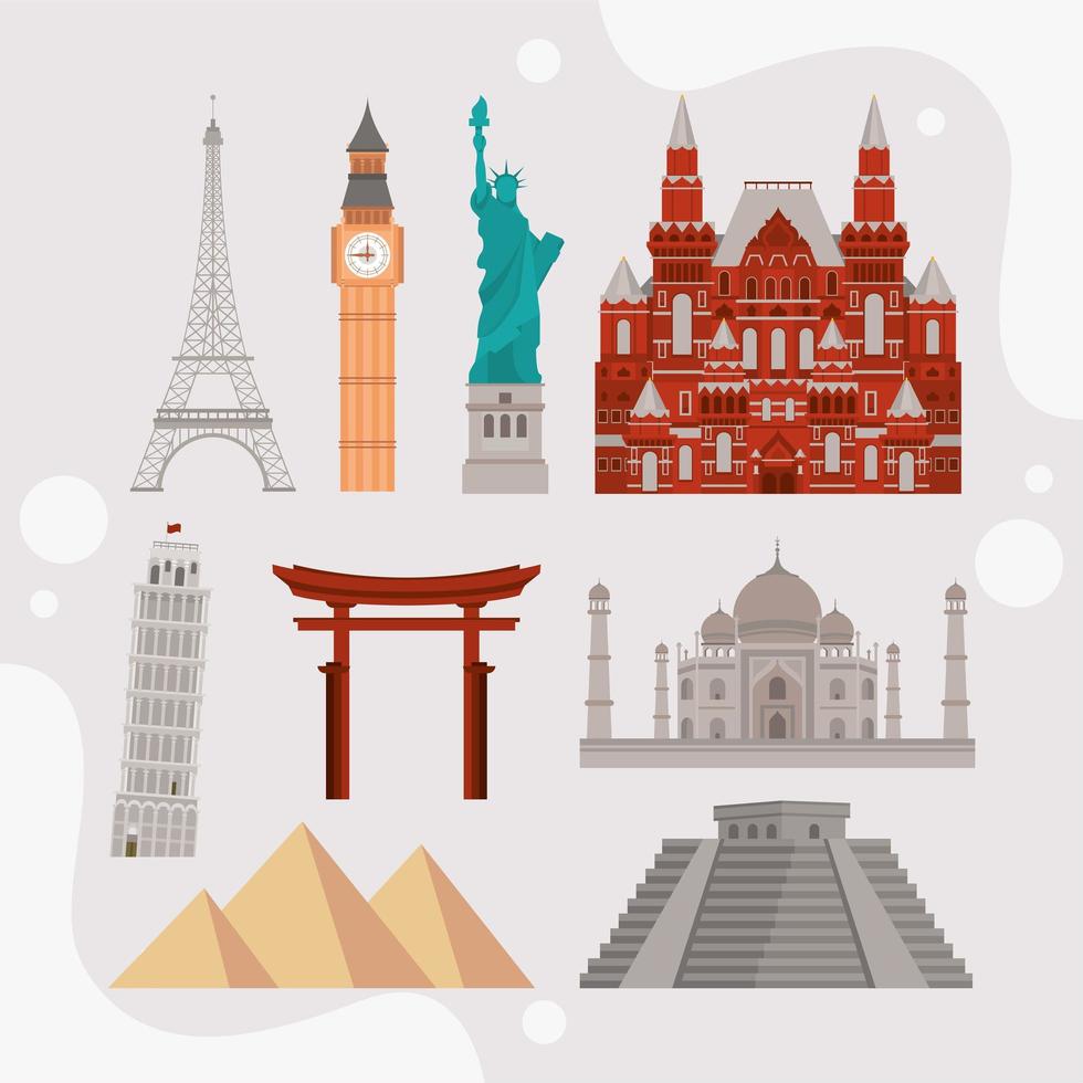 iconos del día mundial del turismo vector