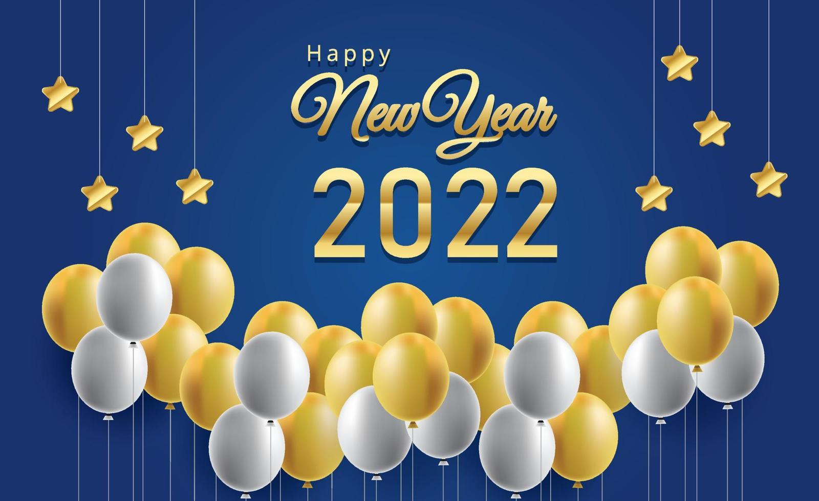 Happy new year balloons and golden metal numbers vector