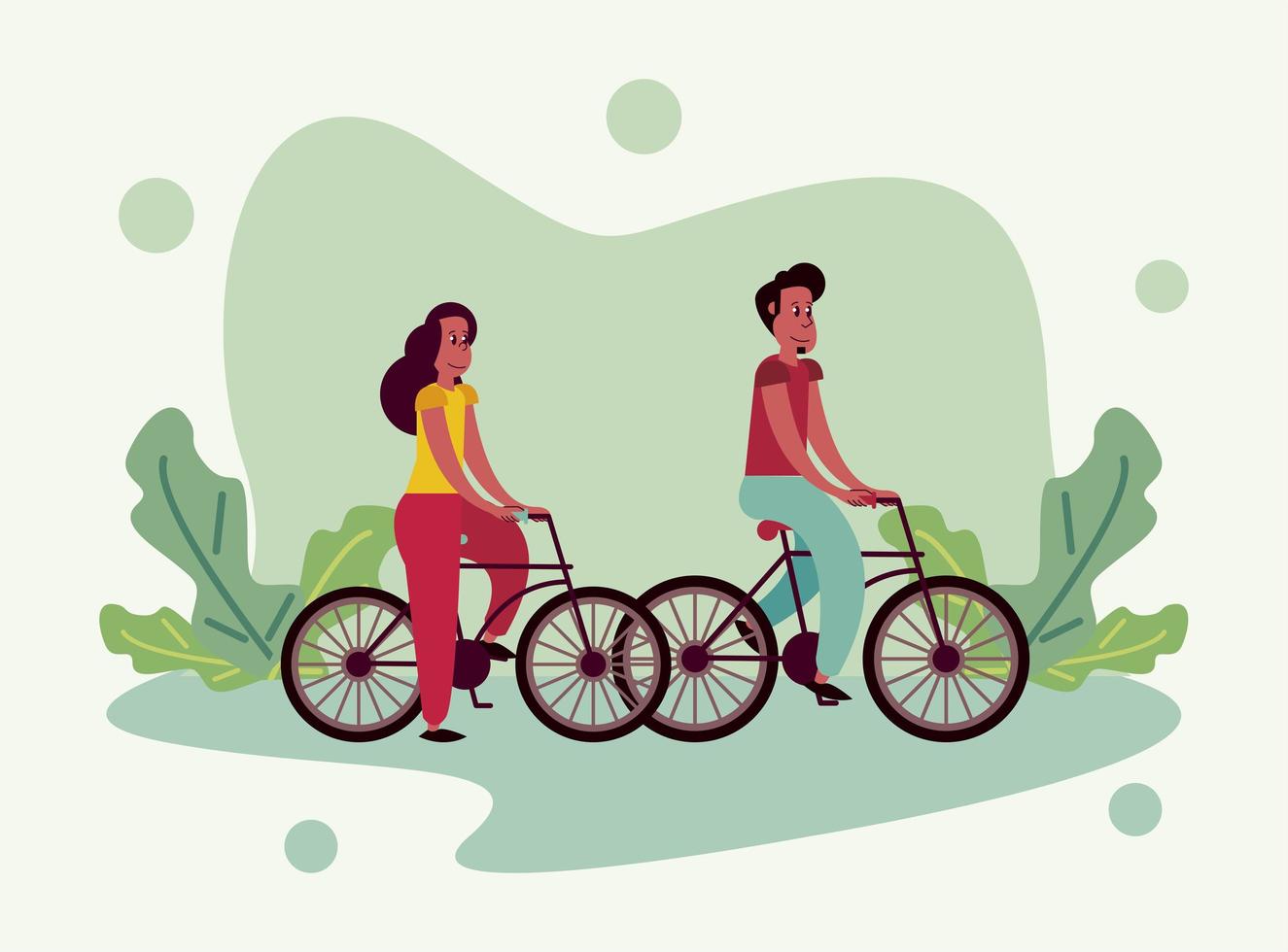 young couple in bicycle vector
