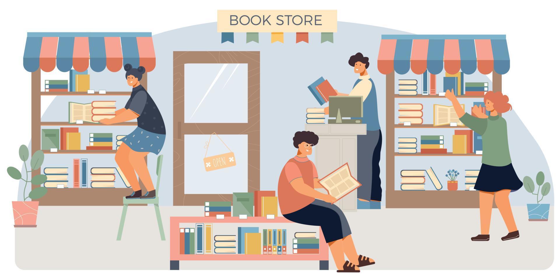 Book Shop Flat Composition vector