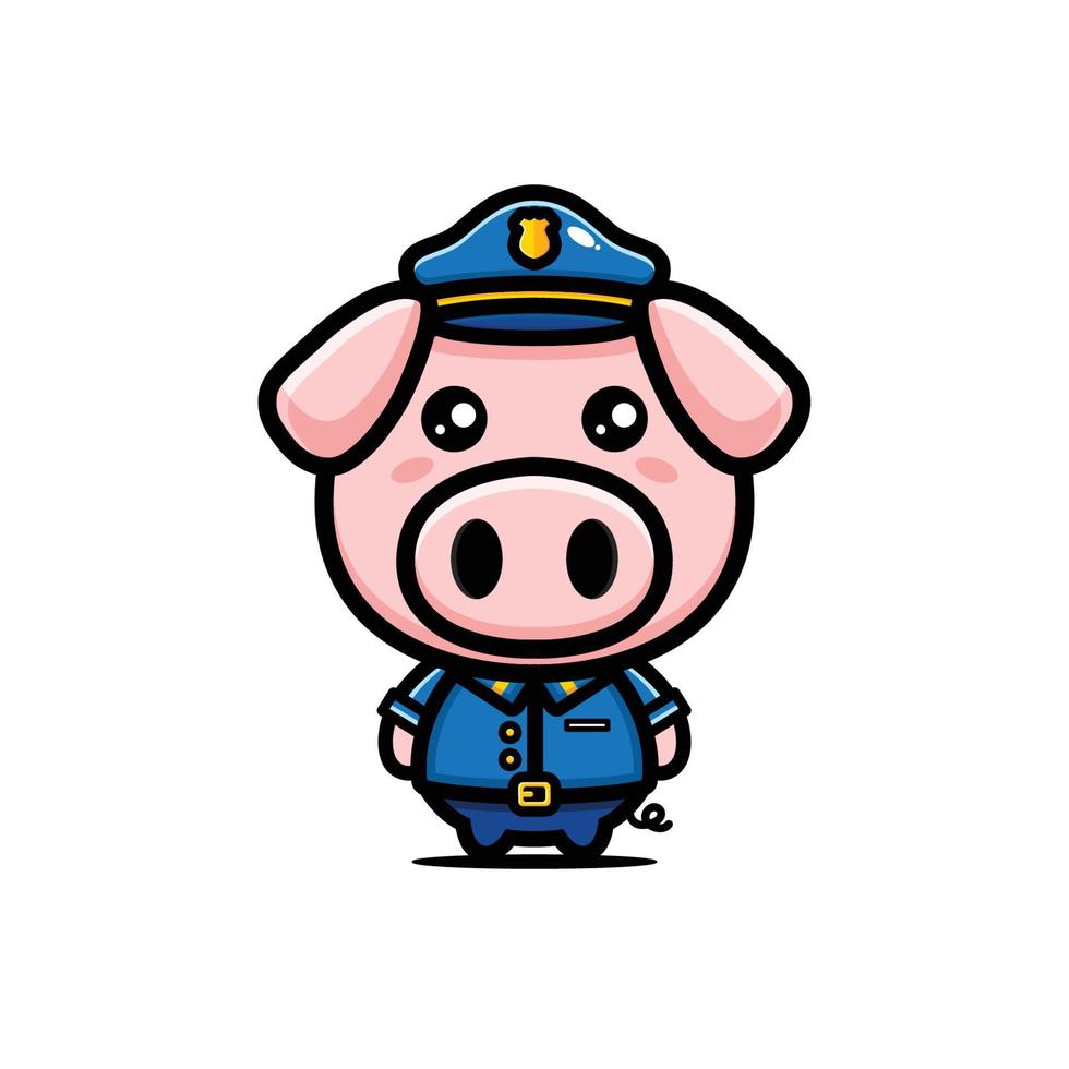 diseño lindo del vector del carácter del cerdo de la policía