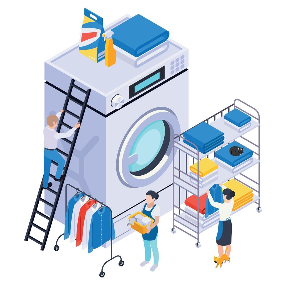 Washing Clothes Isometric Composition vector