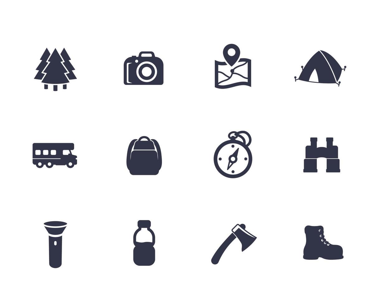 senderismo, camping iconos en blanco vector
