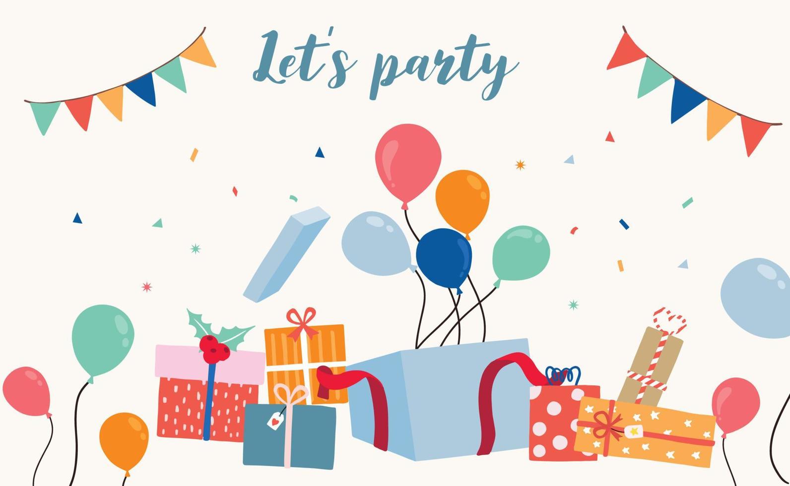 party card collection with gift box, balloon, ribbon, confetti.Vector illustration for poster,postcard,banner,cover vector