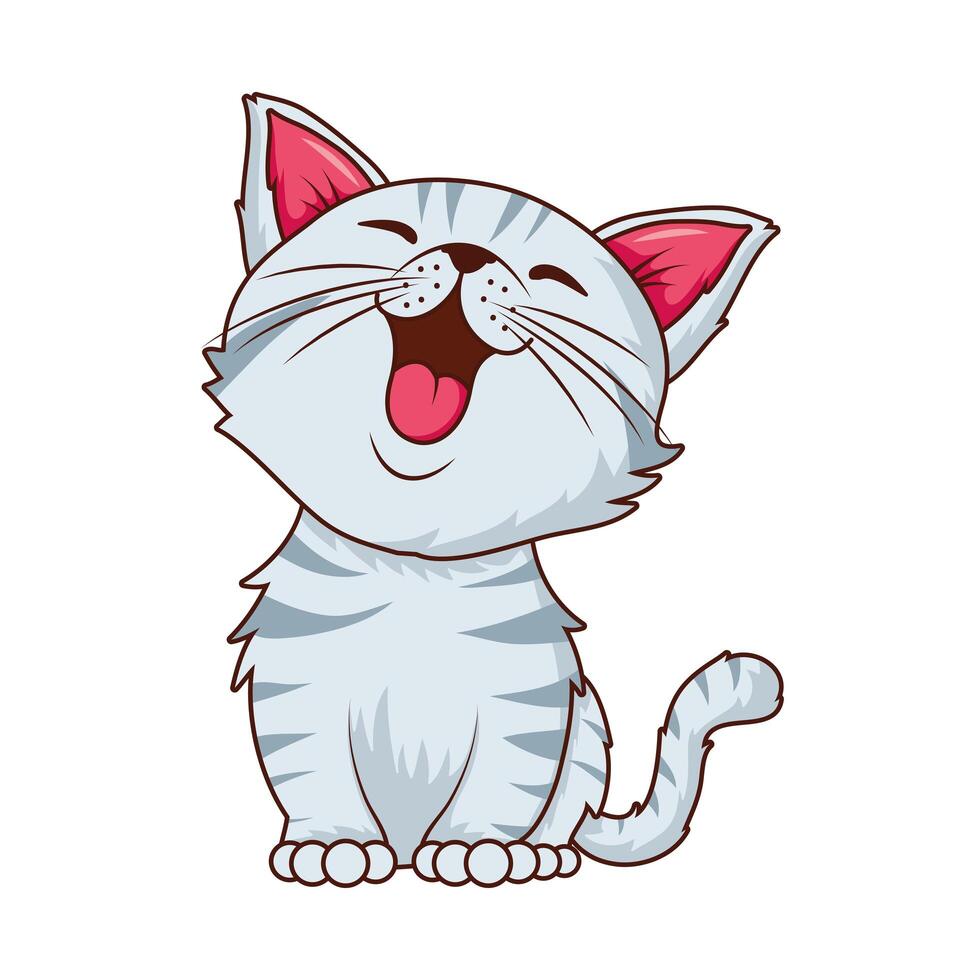 cute cat white pet cartoon character vector