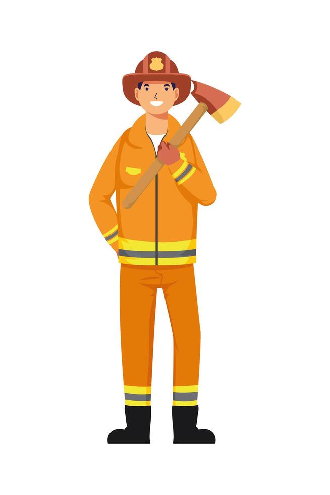 man firefighter professions avatar character vector