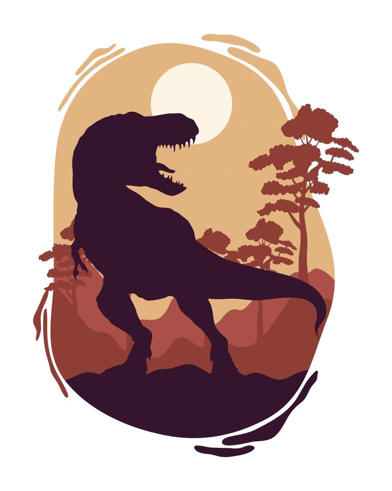 salvaje, tiranosaurio, fauna, silueta, escena vector