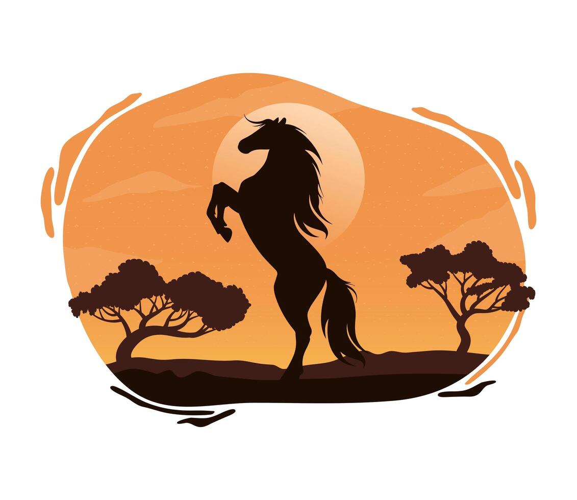 wild horse fauna silhouette scene vector