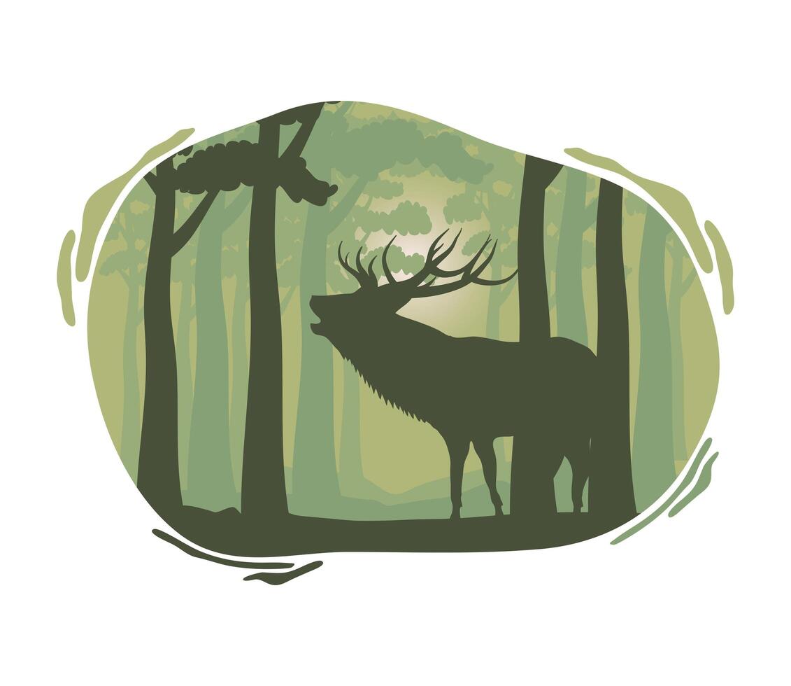 wild reindeer fauna silhouette scene vector