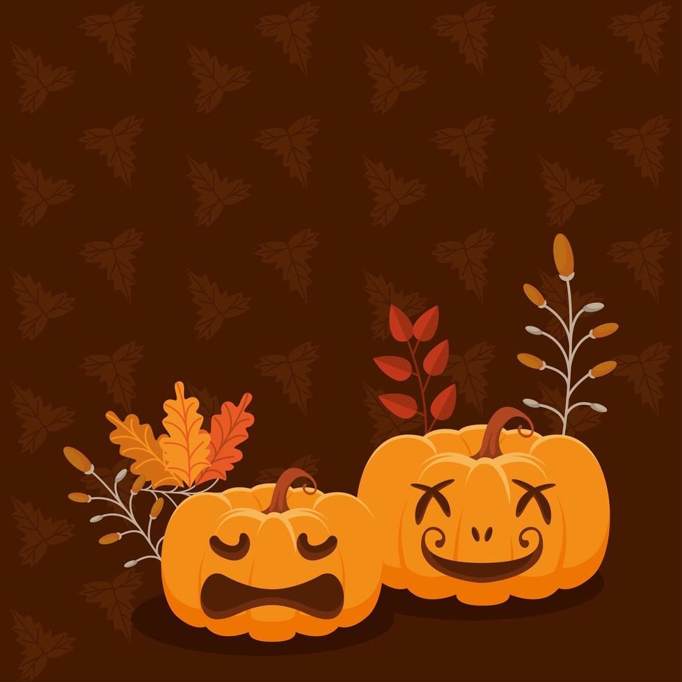 pumpkins and leafs pattern vector