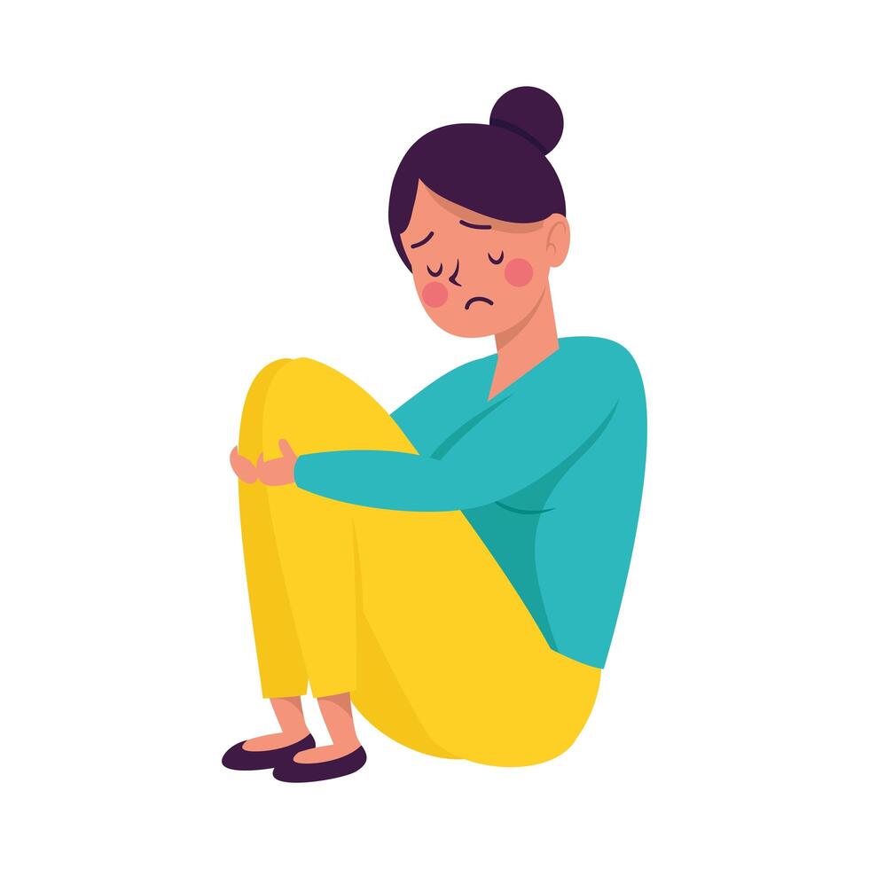 young woman seated victim of bullying character vector