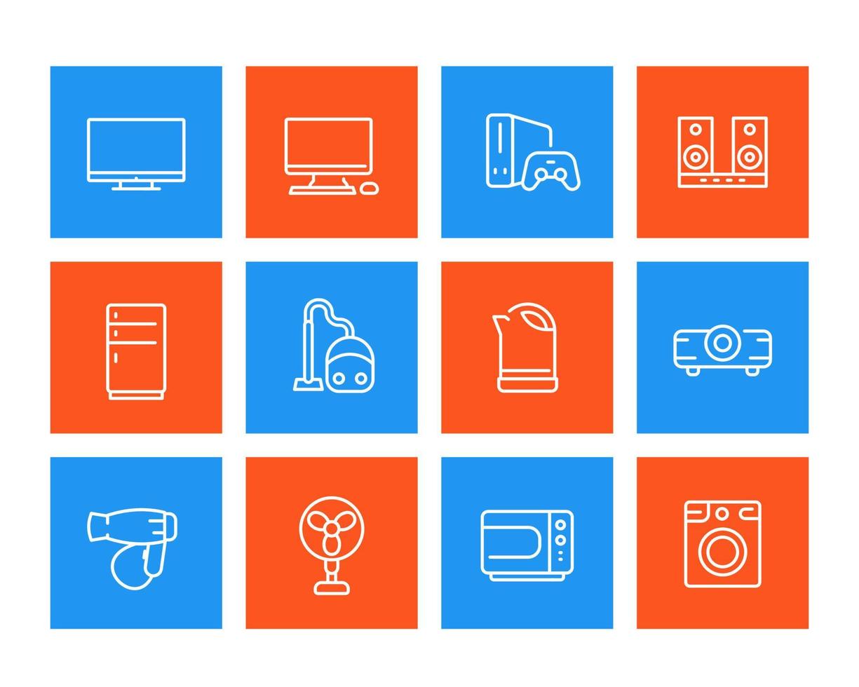 Appliances icons, consumer electronics vector pictograms, linear style