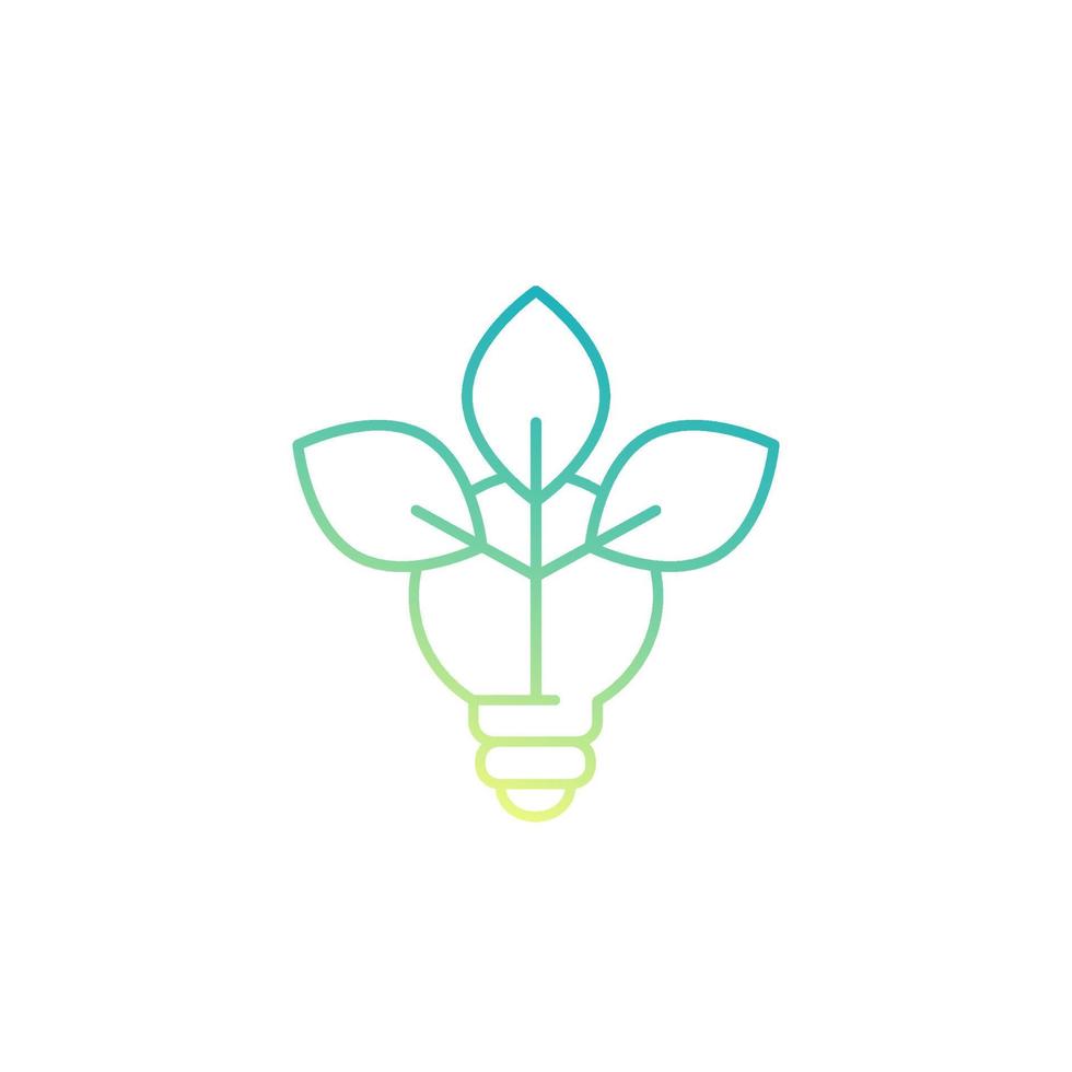 light bulb with leaves, vector line icon