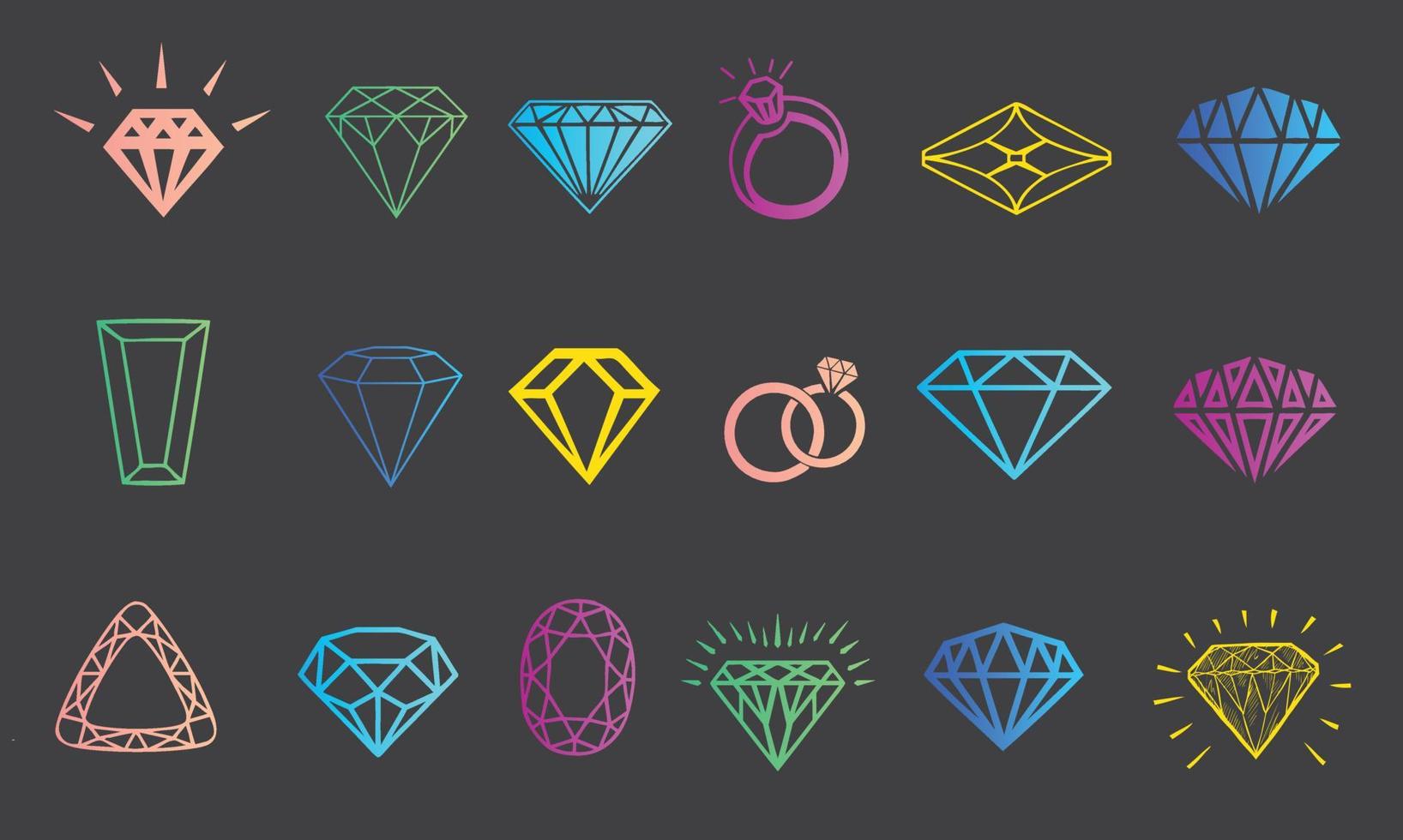Diseño de plantilla de vector de conjunto de iconos de diamante colorido