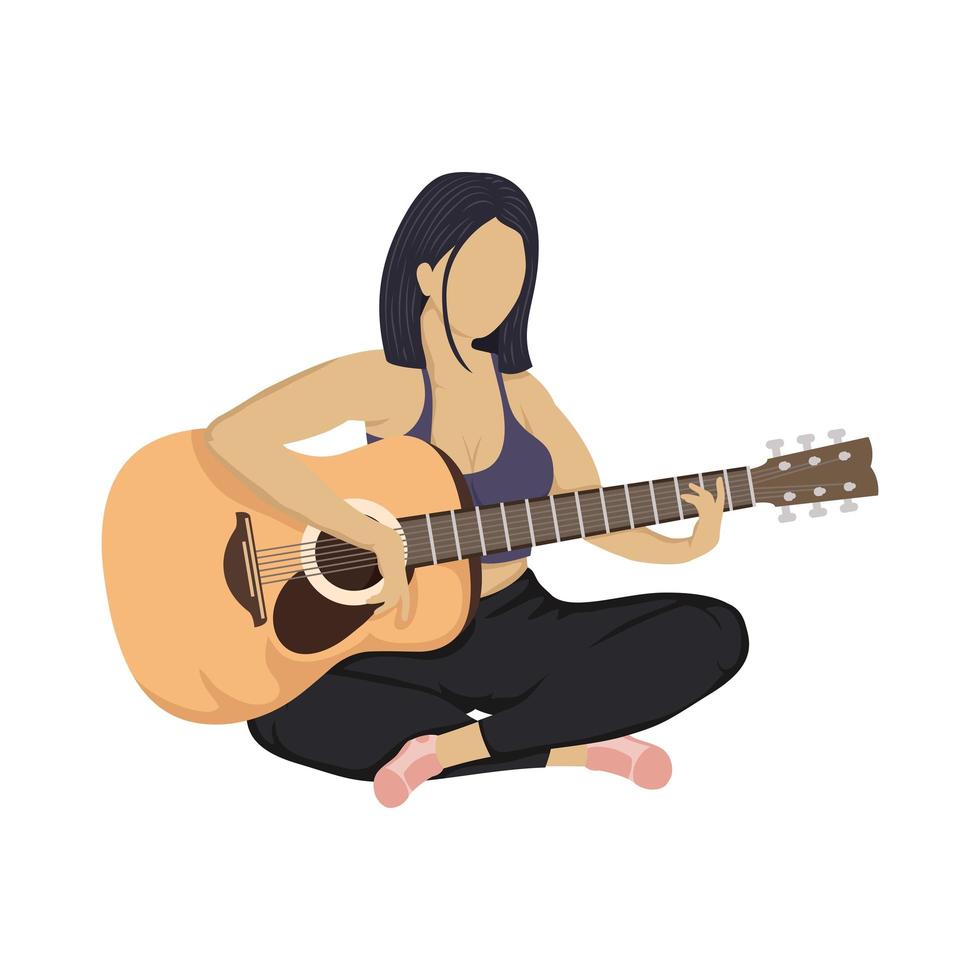 mujer joven tocando la guitarra personaje vector