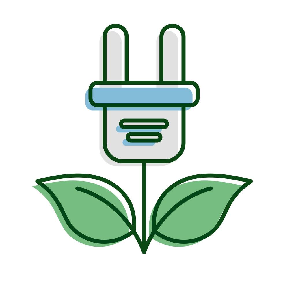 energy plug with leafs plant ecology line and fill icon vector