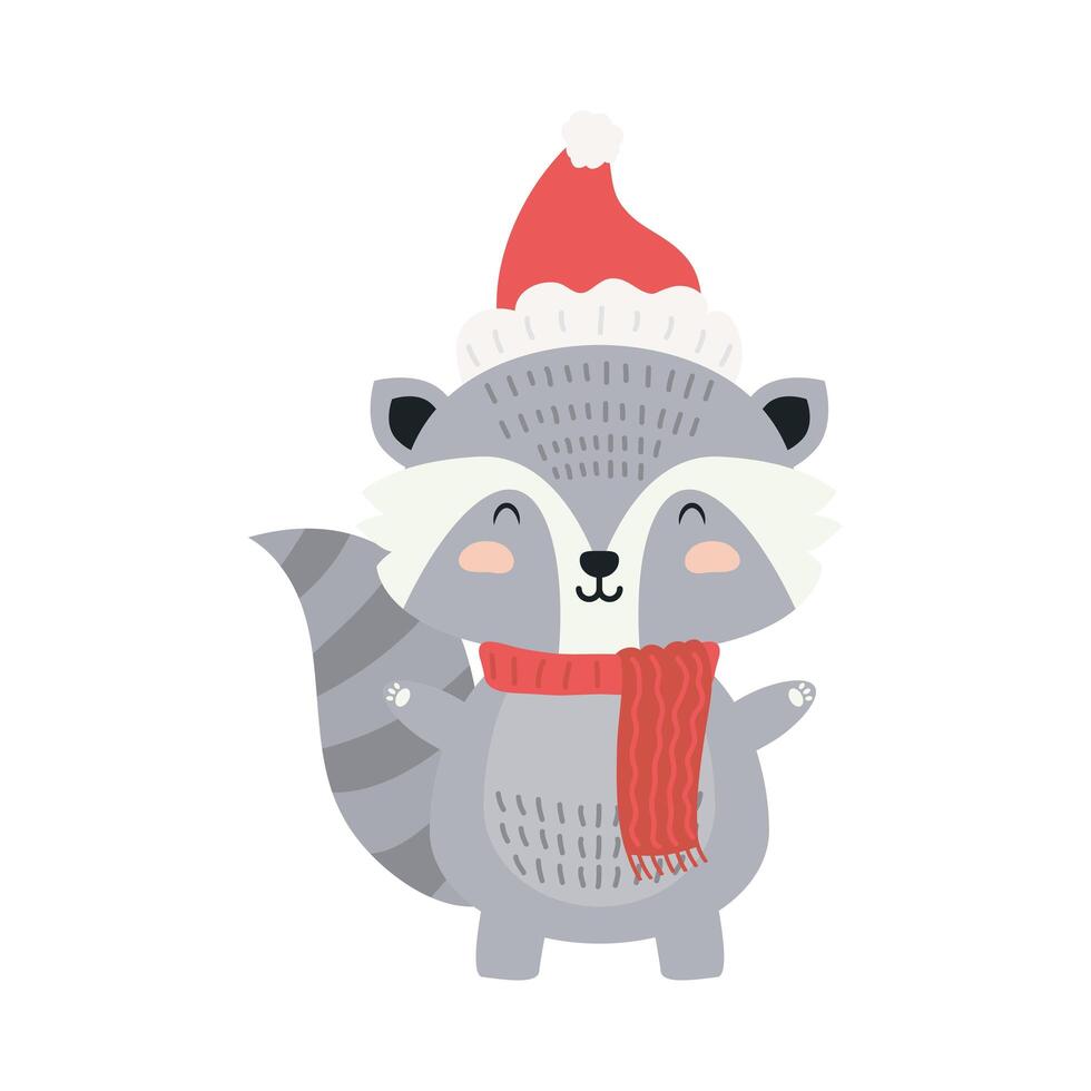 cute raccoon wearing christmas clothes vector