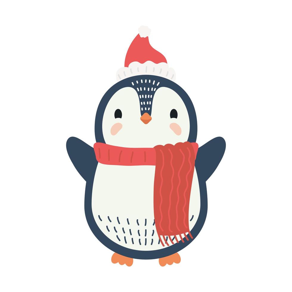 lindo pingüino con ropa de navidad vector