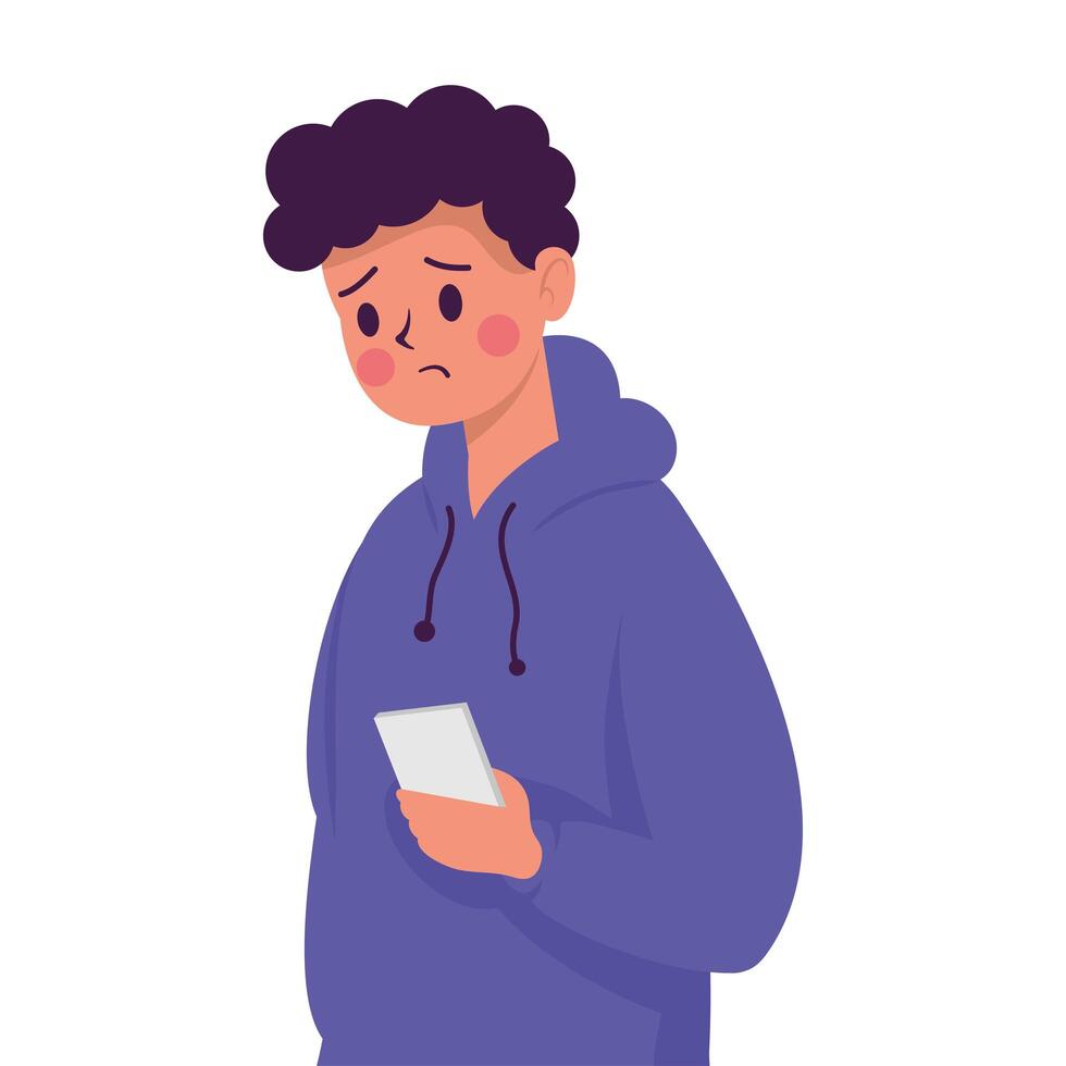 young man with smartphone victim of cyber bullying character vector
