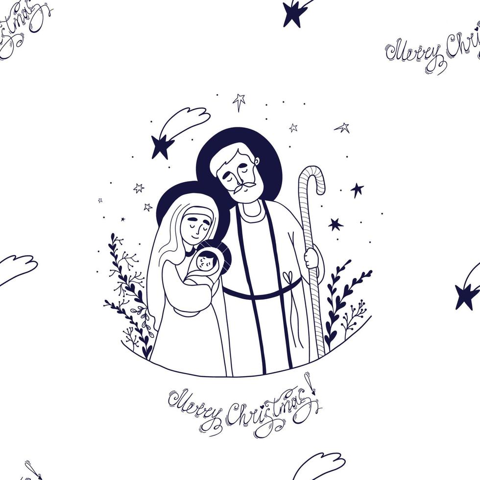 Seamless pattern Christmas Jesus Christ. Holy Family  Mary, Joseph and Jesus. hand draw, outline vector