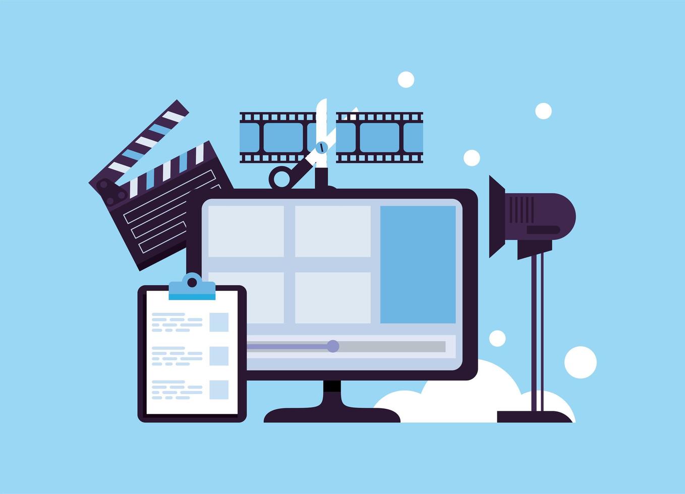 desktop with video production icons vector