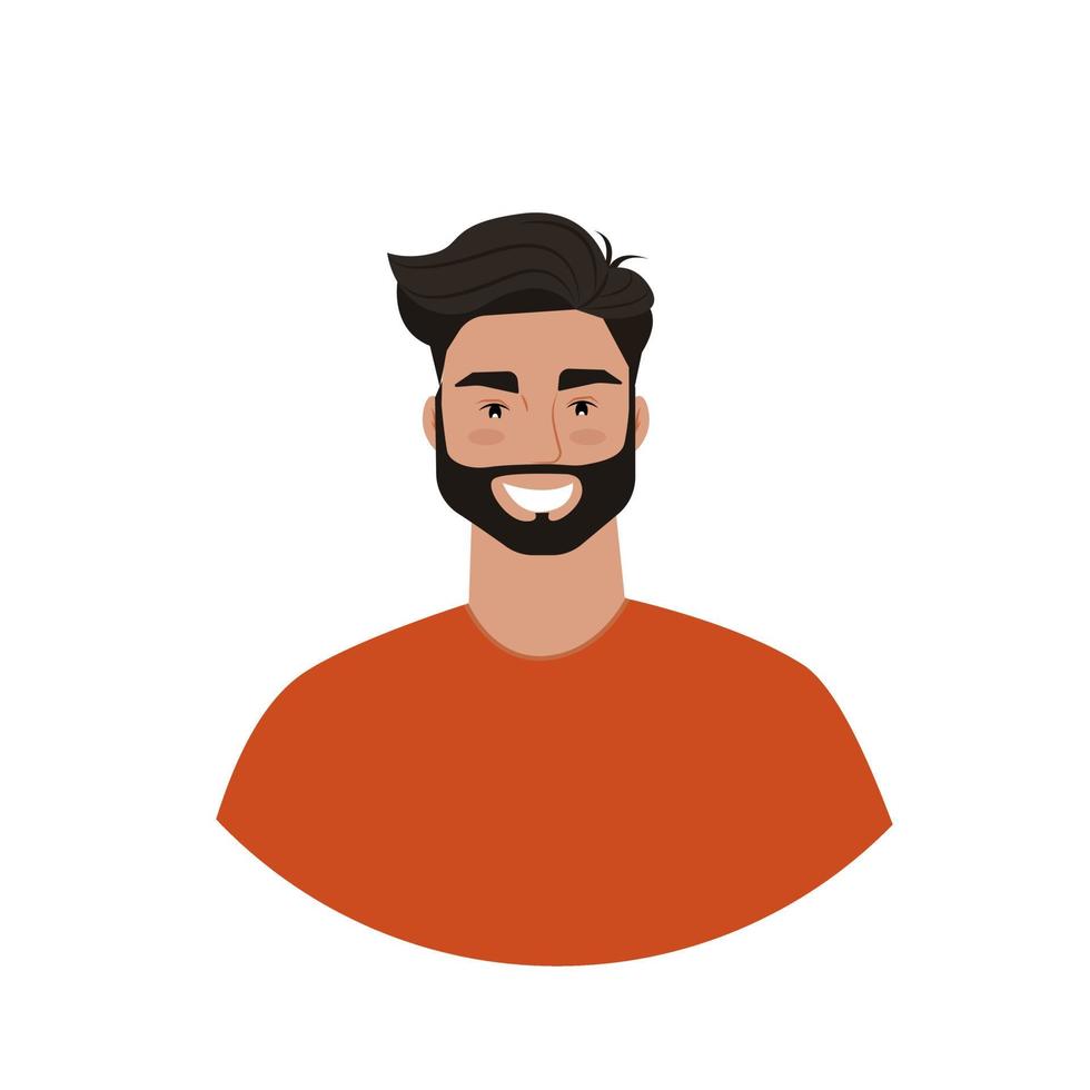 Portrait of a young man with a beard. Vector illustration in flat style