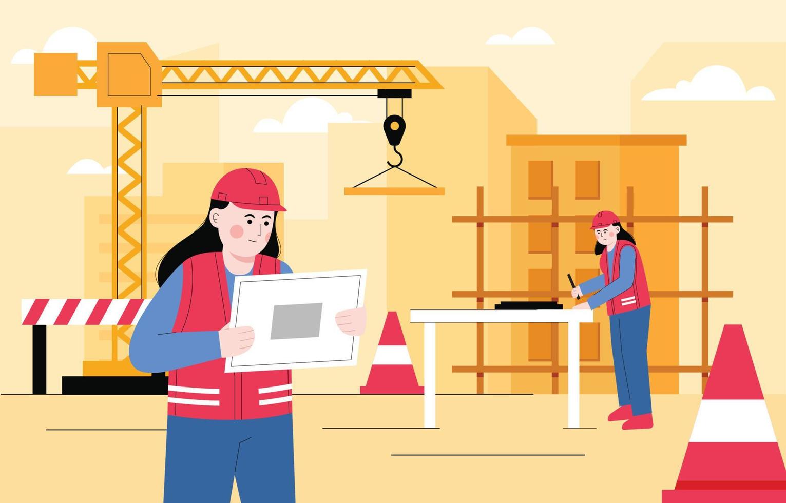 mujer ingeniera trabajando en concepto de construcción vector