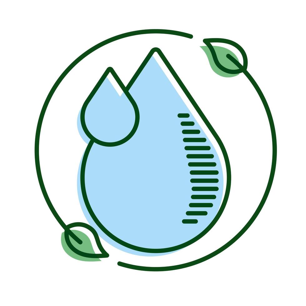 leafs plant around of drops ecology line and fill icon vector