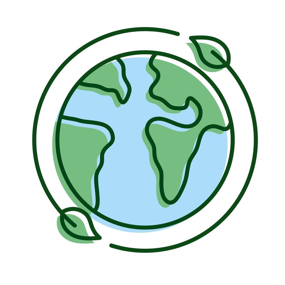 leafs plant around of planet earth ecology line and fill icon vector