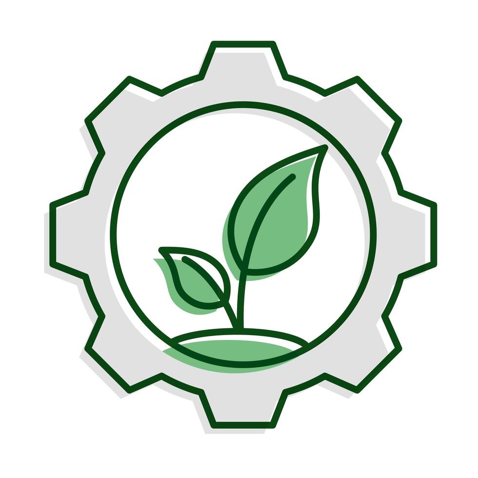 tree plant in gear ecology line and fill icon vector